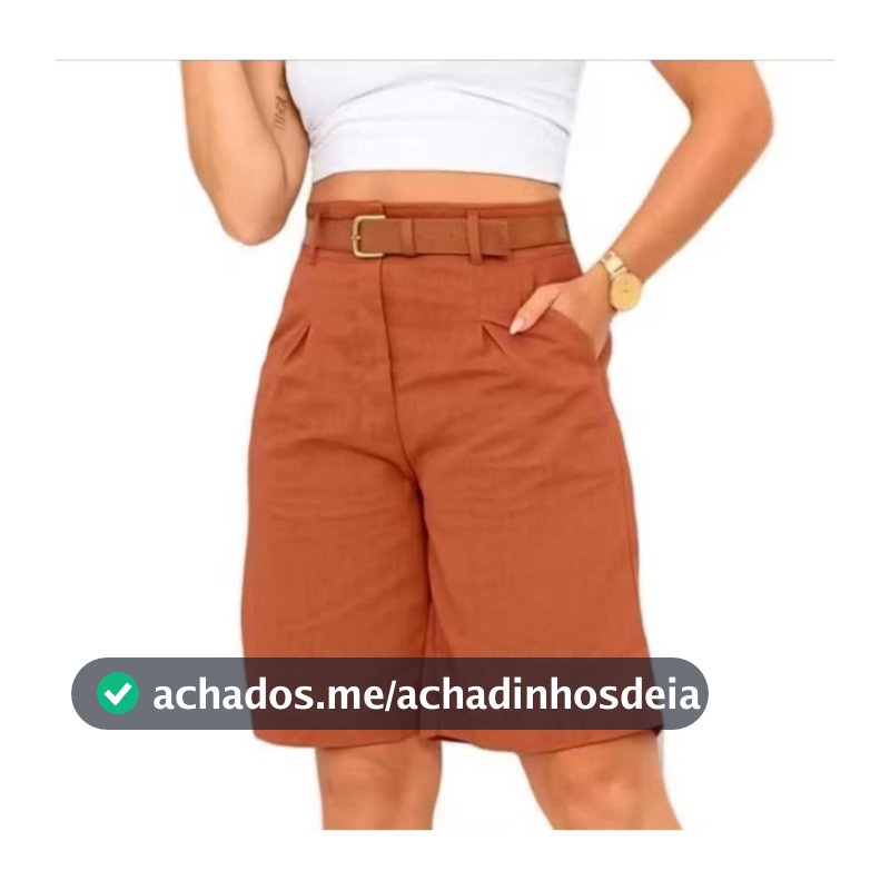 BERMUDA DE LINHO COM BOLSO COM CINTO DE COURO MARRON