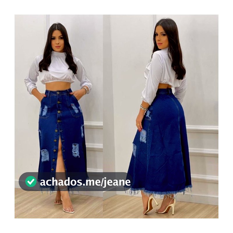 Saia Jeans Moda Evangélica Longa Confortável Cintura Alta Com Botão