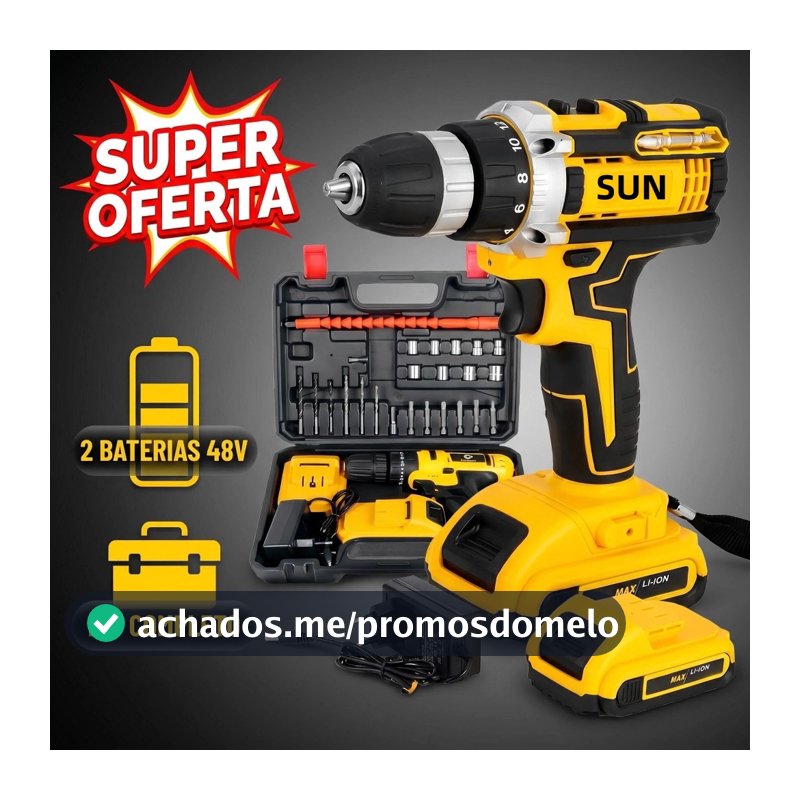 Parafusadeira Furadeira 48V 2 Baterias Com Maleta e Acessórios Completo