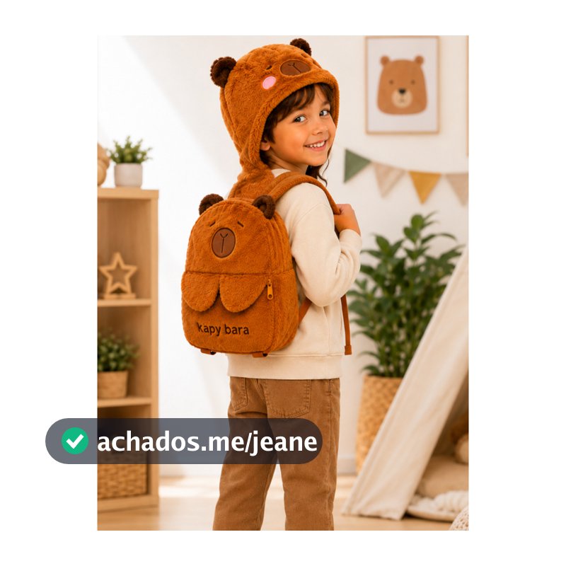 Mochila Divertida Infantil Com Capuz Casual E Escolar E Passeio Desenho De Capivara Pelúcia Bolsa
