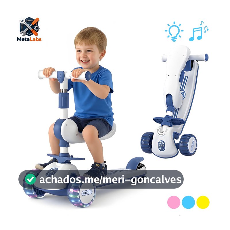 Patinete Infantil Dobrável com Assento e LED Brilhantes Menina e Menino