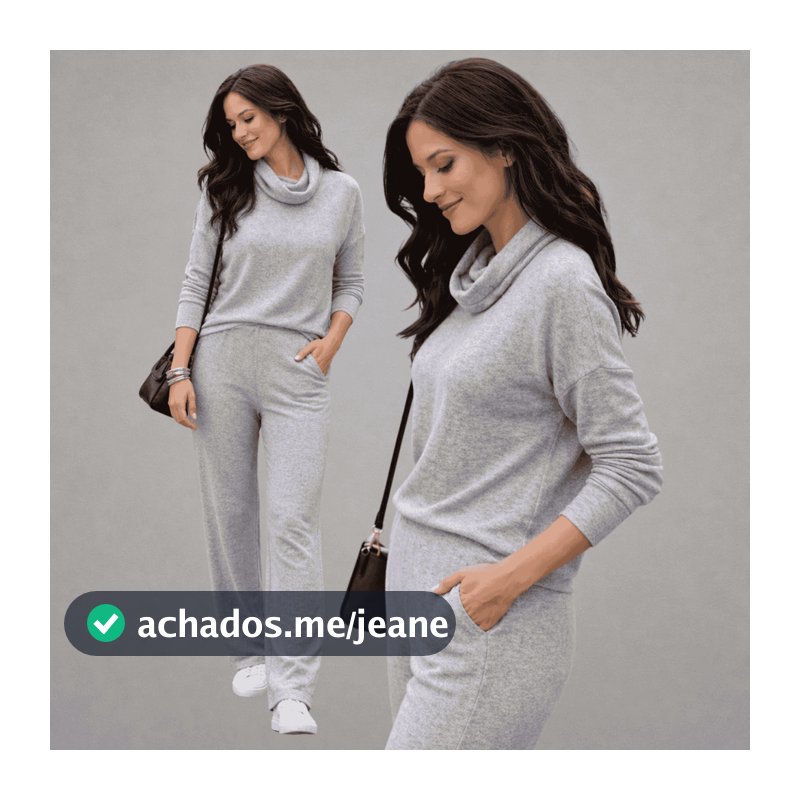 Conjunto Lanzinha Feminino Quentinho Elegante Inverno Blusa Gola Boba e Calça Pantalona Confortável