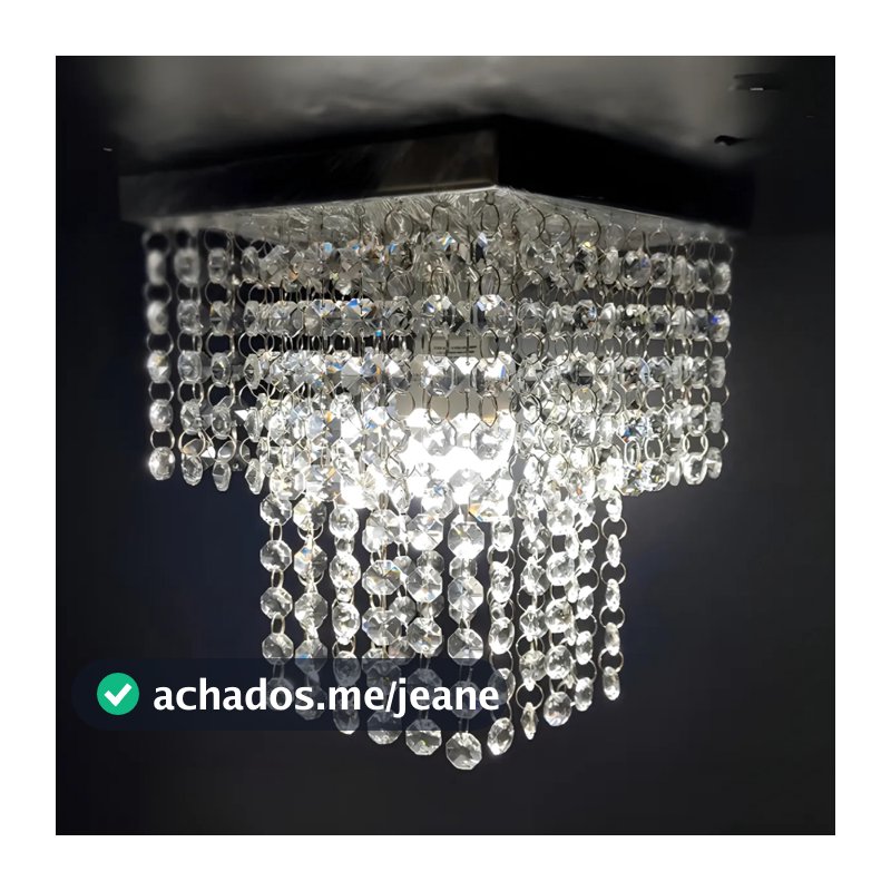 Lustre De Cristal Acrilico Base 20x20 Inox Espelhado Sala de Jantar / Estar / Vai Montado Bivolt