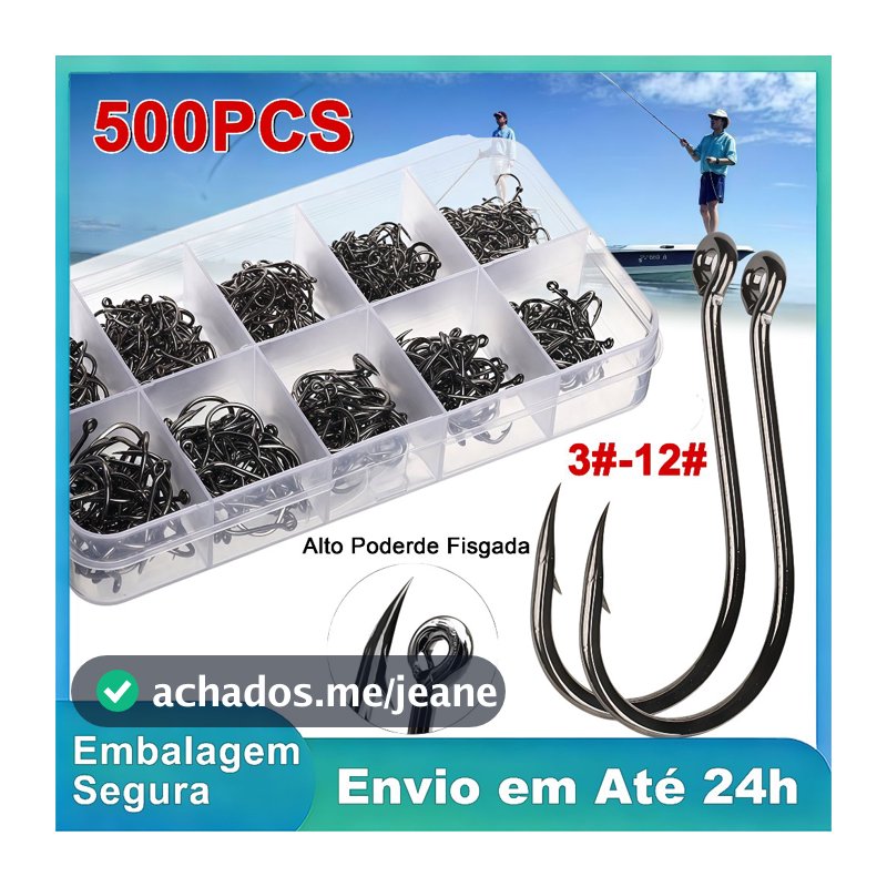 Kit Pesca: 500 Anzóis Chinu nos Tamanhos 3 ao 12 com Estojo de Armazenamento Resistente Universal