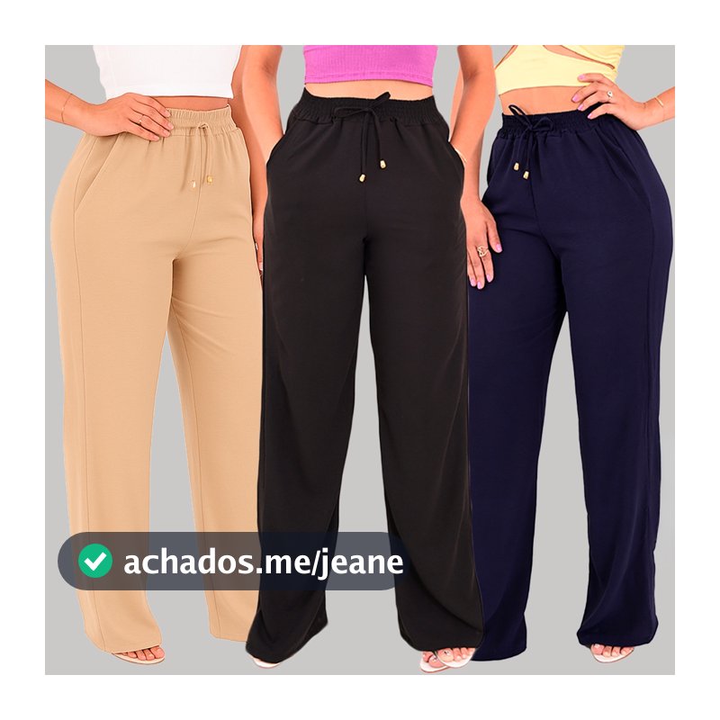 Calça Pantalona Feminina Cintura Alta Elegante Casual Tecido Leve