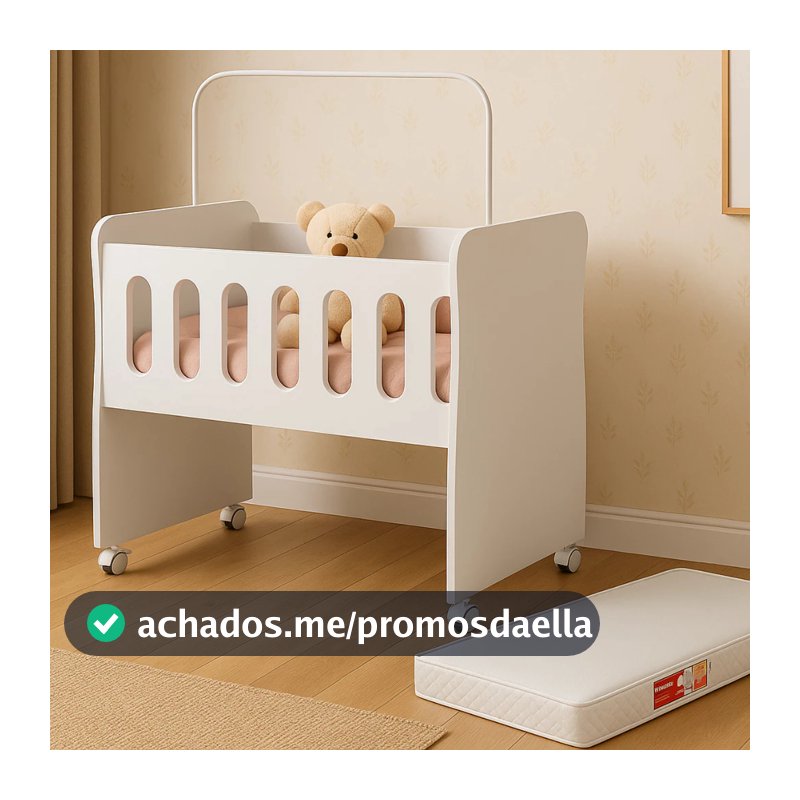 Mini Berço Bebê com Colchão Portátil Rodízios com Trava e Suporte Mosquiteiro Compacto Recém Nascido