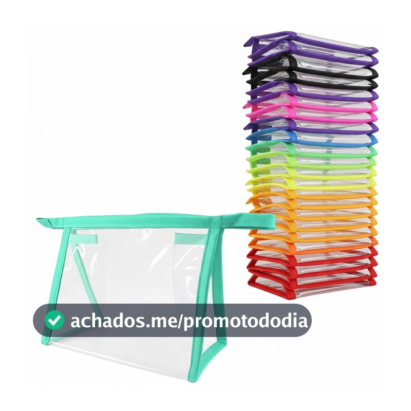 Necessaire Organizadora Kit 40 peças plástico cristal zíper varias cores