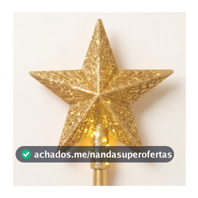 Estrela Ponteira de Natal Dourada 20cm com Glitter Topo de Árvore de Natal Enfeite Natalino