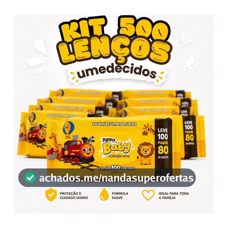 Kit 500 Lenços Umedecidos Pippo Baby Sem Álcool Toalhas para Bebê Higiene Infantil