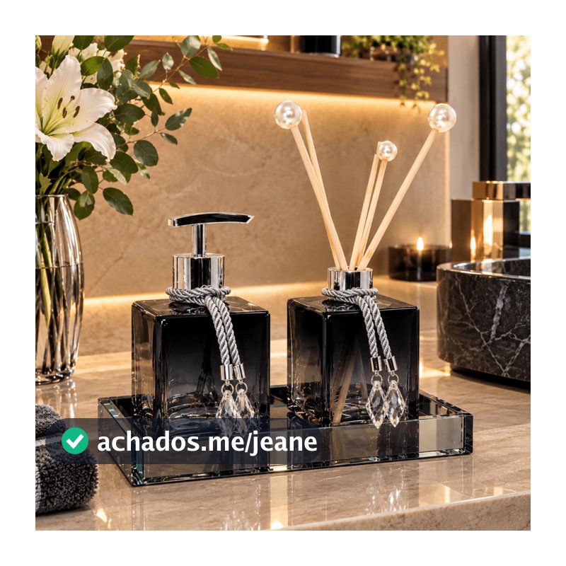 Kit Lavabo Vidro Difusor Completo Bandeja Luxo Aromatizador de Ambiente Sabonete Líquido Banheiro
