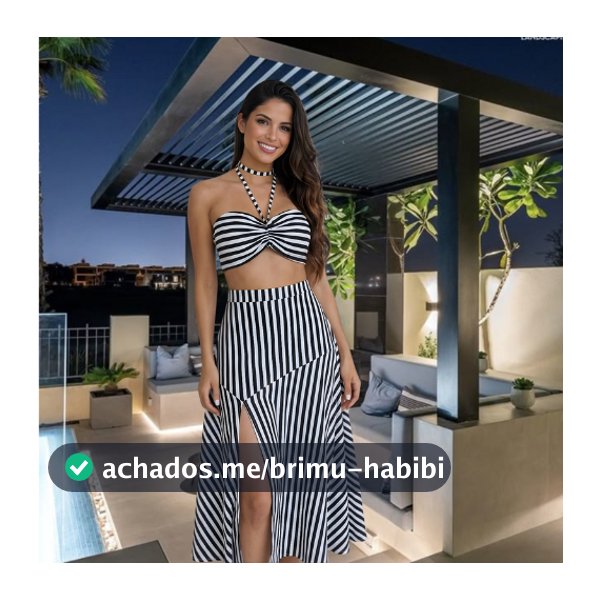 Conjunto  linho listrado saia Midi Aberto Fenda Top com bojo