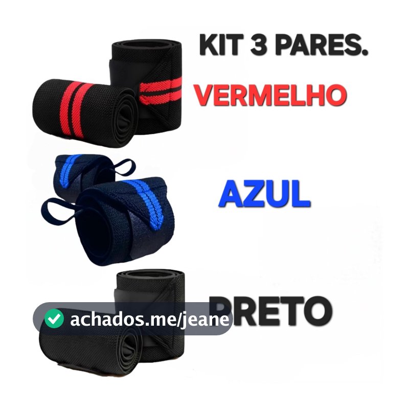 KIT 3 Pares Munhequeira PROFISSIONAL Ortopédica Premium Crossfit e Academia