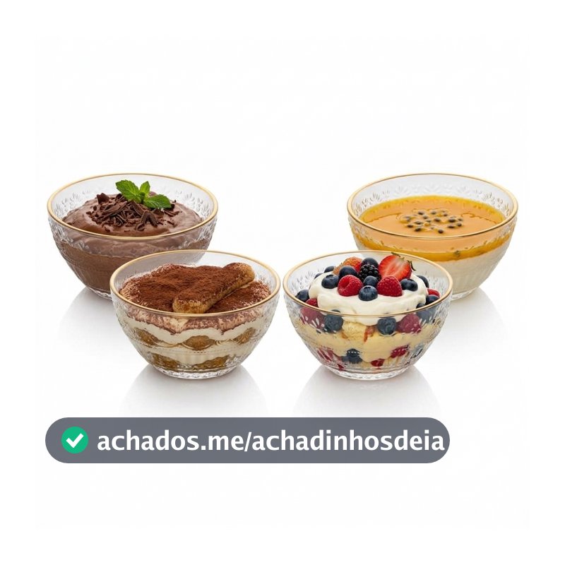 Conjunto 4 Bowls de Cristal 12,5cm Mauve com Fio de Ouro Wolff para Sobremesa Frutas Petiscos Acompanhamentos Mesa Posta