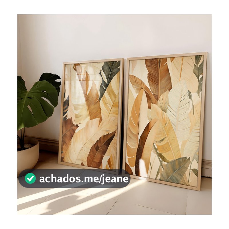 Quadro Folhagem Abstrato Kit 2 Quadros Decorativos Sala Quadro Com Moldura Folhas Palmeiras Secas