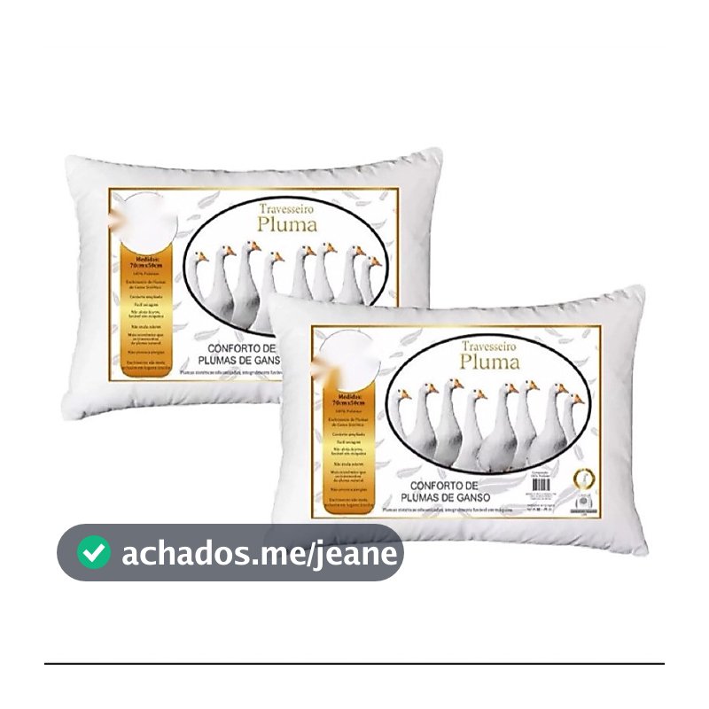 Kit 02 Travesseiros de plumas de ganso sintético 50x70 Promoção macio antialérgico