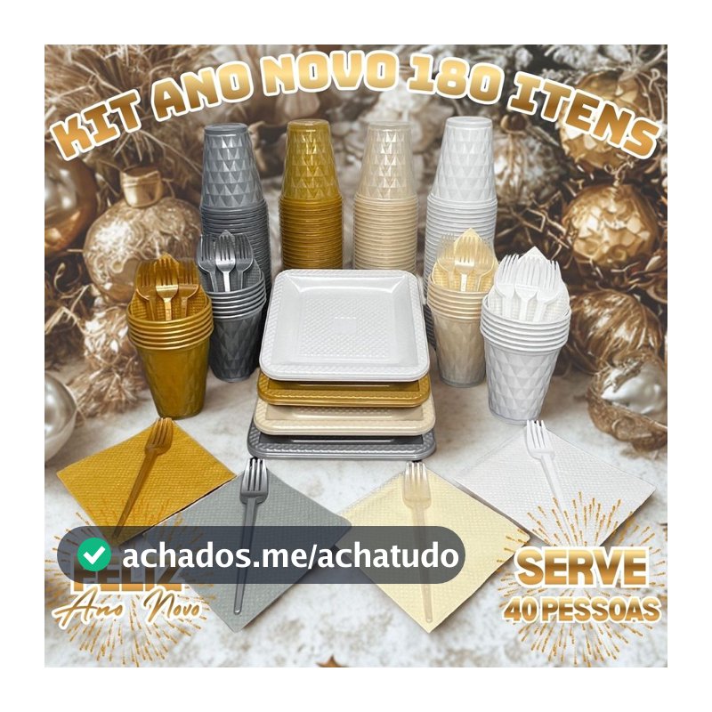 Kit 180 Itens P/ 40 Pessoas Festa Aniversário Completo Cor Ano Novo Descartável Luxo Pratinho Copo Garfo Guardanapo