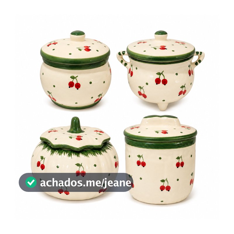 🍒 Potes Decorativos De Cerâmica Esmaltada – Cereja | Decoração