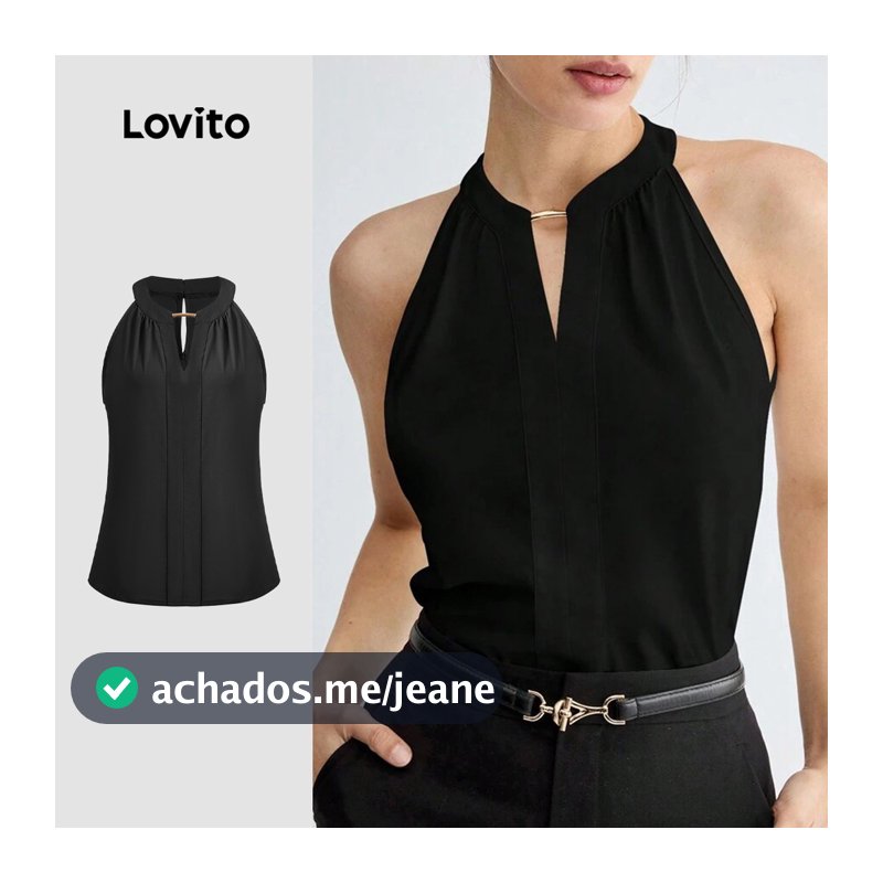 Lovito Elegante Regata de Metal liso para mulheres L124AD111