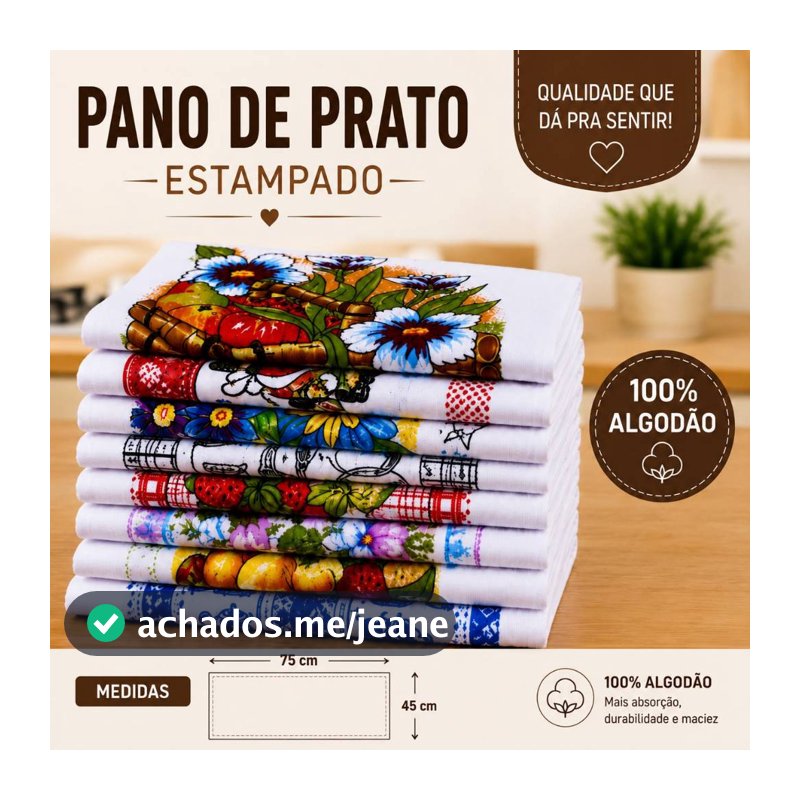 Pano De Prato Estampado Bainha Kit Com 10 Peças 100% Algodão