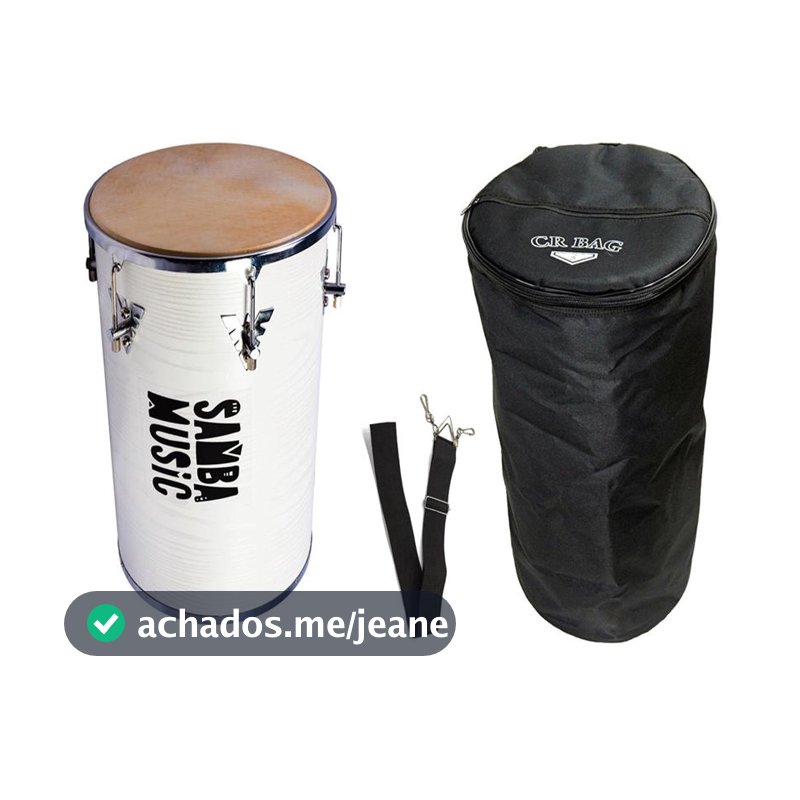 Kit Instrumento Rebolo Branco com Capa e Correia Samba Pagode