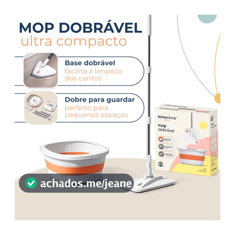 Mop Esfregão Balde Retrátil Compacto Dobrável Giratório Com Refil Microfibra