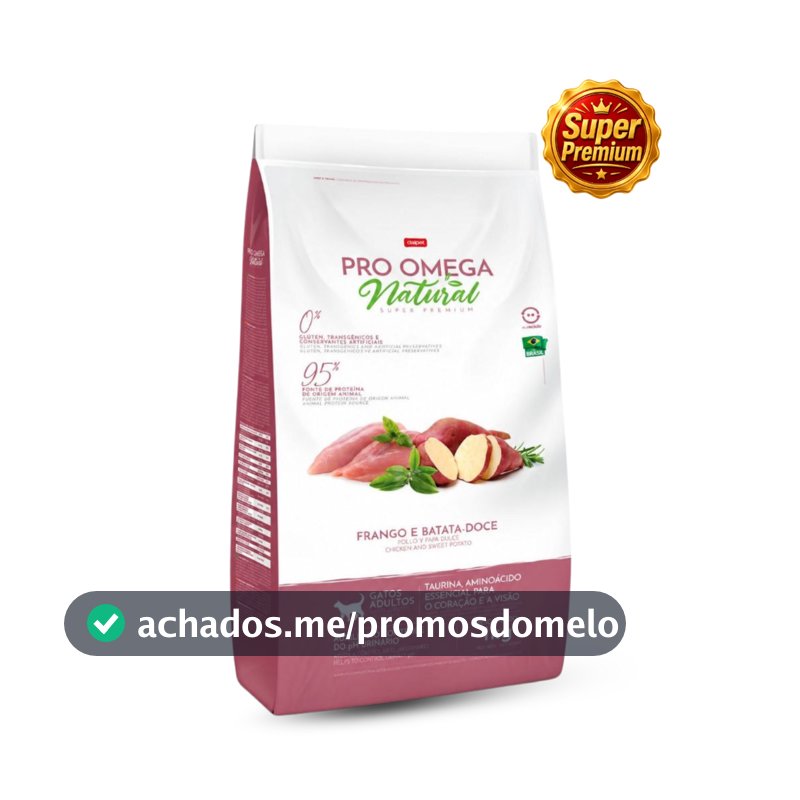 Ração Pro Omega Natural Gatos Adultos 1Kg Super Premium Frango e Batata Doce