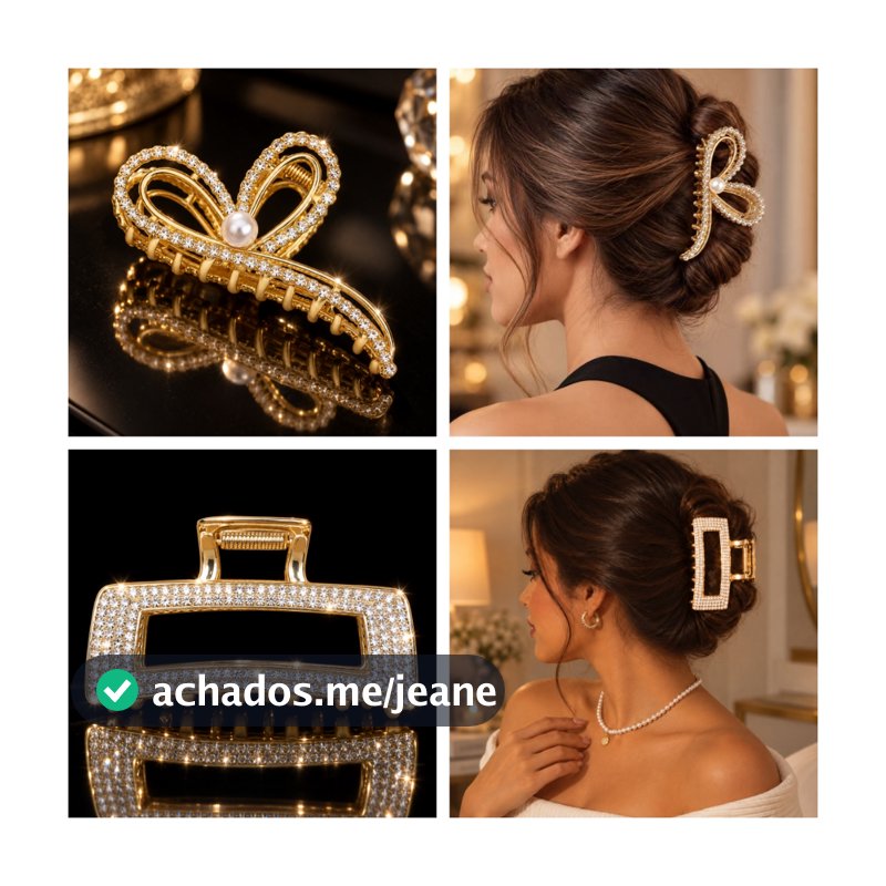 Kit2 Presilha com strass luxuosa, acabamento metálico | Para trabalho, festa e passeio