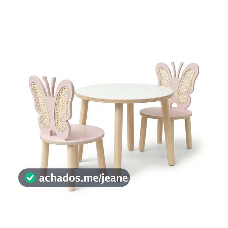 Kit Mesa Infantil com 2 Cadeiras Borboleta em Palha Indiana | Mesinha Montessori em MDF