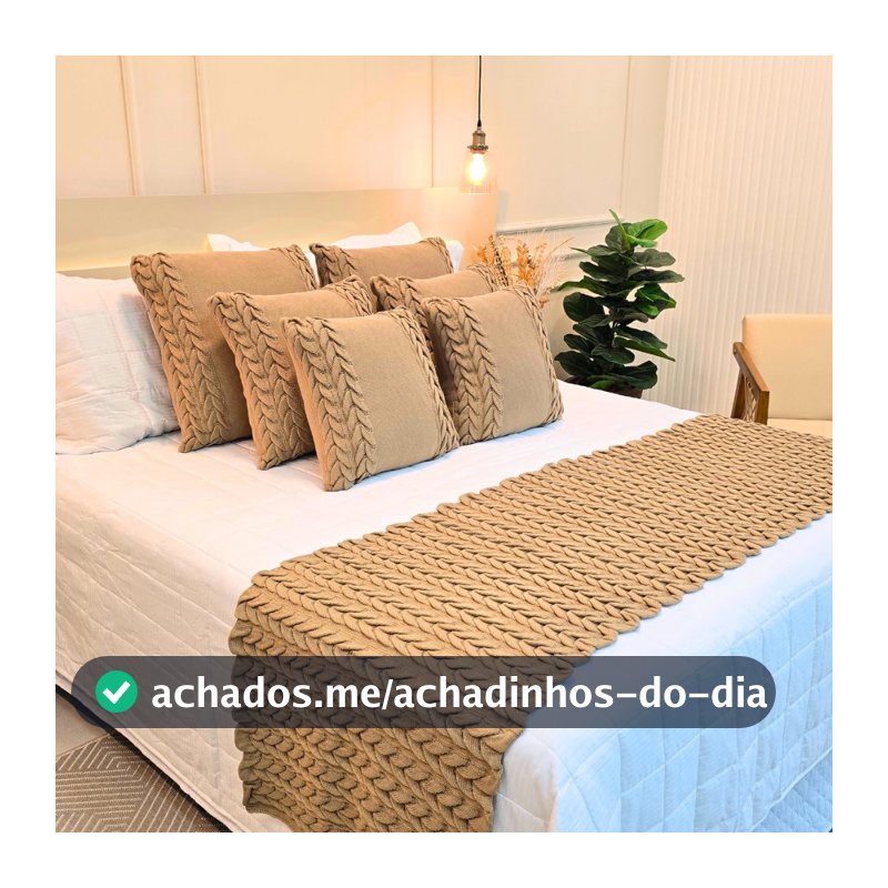Kit Peseira Manta Tricot Sofá Cama Casal Queen King Aconchego Home Decor + 2 Capas Almofadas