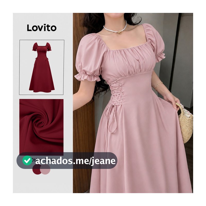 Lovito Vestido Elegante Rosa Com Amarração Nas Costas Estilo Y2K Para Mulheres Para Primavera/verão DRK9P1D371