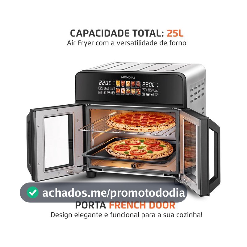 Air Fryer Forno 25L French Door Mondial Preto/Inox 2000W - AFDO-25L-FD