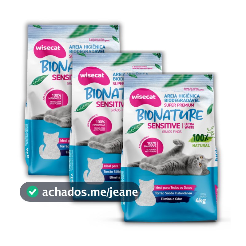 Kit 3 Areia Higienica Gatos Biodegradavel Bionature Grãos Finos 4Kg