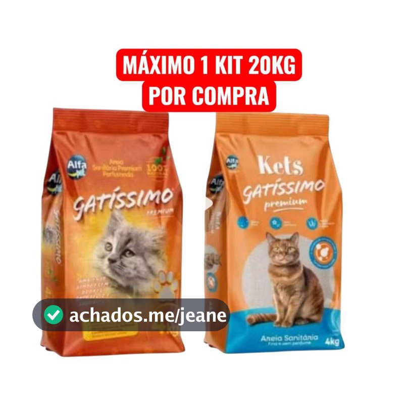 areia para Gato | Areia Higiênica Grãos Finos Gatíssimo | Perfumada ou Sem Perfume | Fardo 20kg
