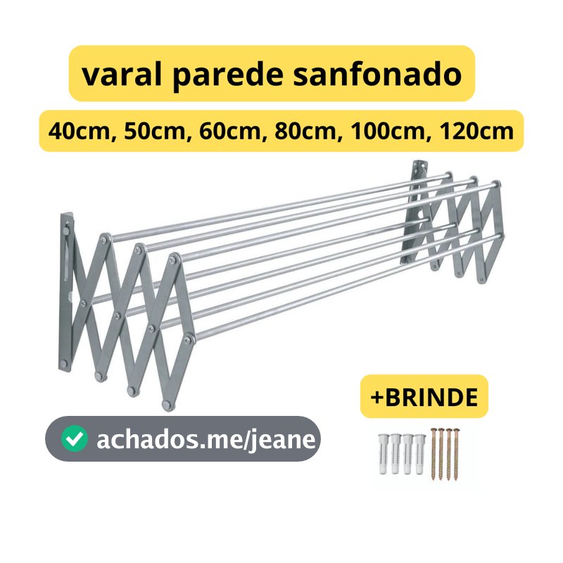 Varal De Roupa Retratil sanfonado Parede diversos tamanhos 50cm 60cm 80cm 100cm