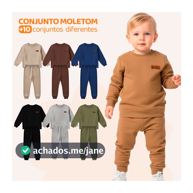 Kit 4 Peças Moletom Minimalista Bebê Menino Neném Blusa e Calça Manga Longa Roupa de Frio Inverno Masculino Liso