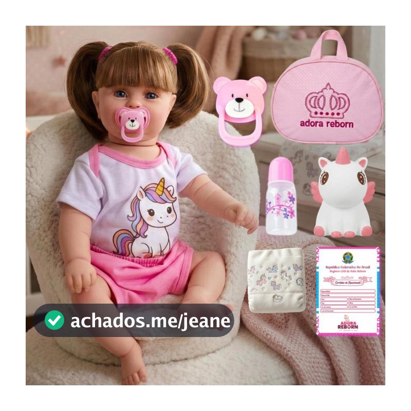 Boneca Bebê Reborn Unicórnio Menina Original Realista de Silicone Pode Dar Banho Com Bolsa Maternidade