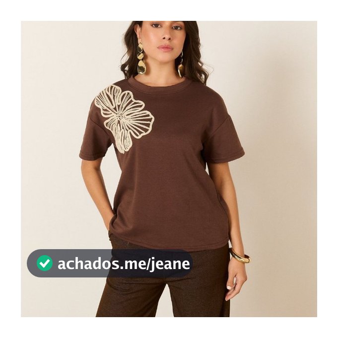 Blusa Feminina de Malha com Flor Bordada Grande Ilaria