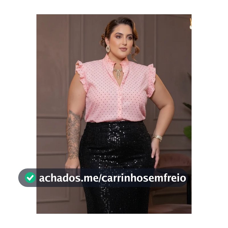Camisa Feminina Poa Com Babado Manga Curta Bolinha