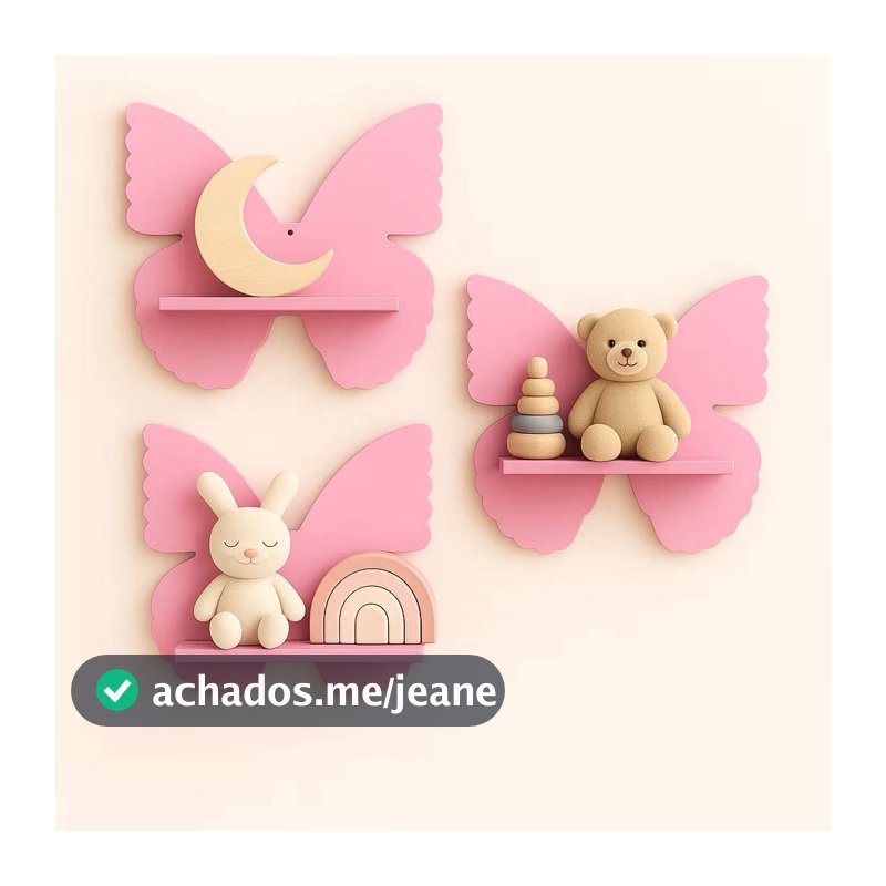 Kit 3 Nichos Prateleira Borboleta Para Bebê Infantil Quarto e Sala