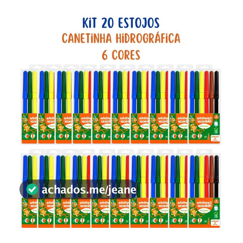 Kit 20 De Estojos Caneta Hidrográfica Hidrocor Lavável Canetinha Com 6 Cores Leo&Leo