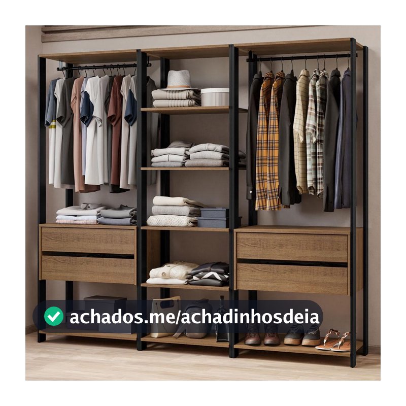 Guarda-Roupa Closet Modulado Valencia 4 Gavetas 199cm Rustic/Preto Madesa 02