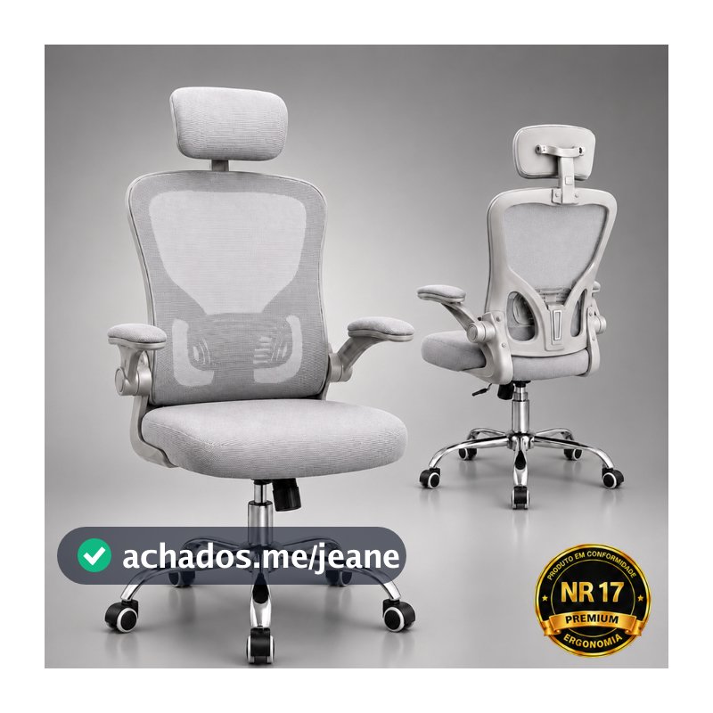 Cadeira de Escritório Presidente Ultra Ergonômica LARUNO Alto Padrão Luxo Espuma Certificada Homologada NR17 Cinza