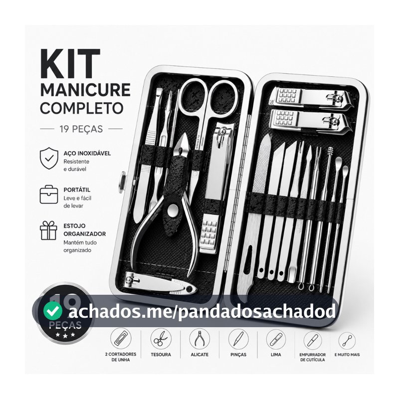 Kit Manicure Completo com Estojo Portátil 12/16/19 Peças Cortador de Unha Alicate Tesoura Pinça