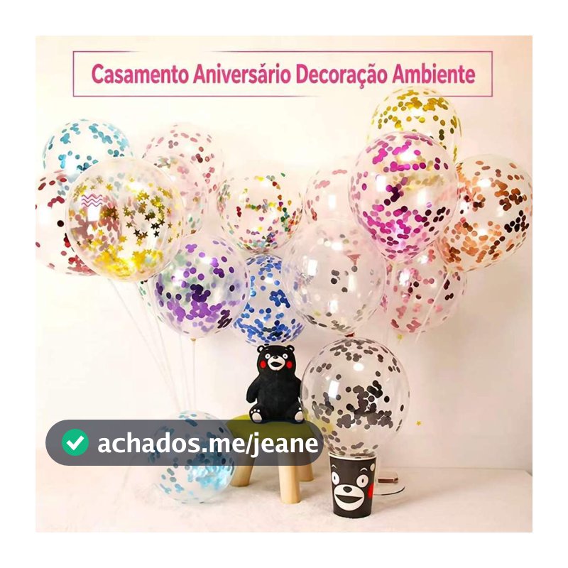 Kit 10/20/30 Balão Transparentes com Confetes Decoração Casamento Chá Bebê Aniversário Festa Eventos