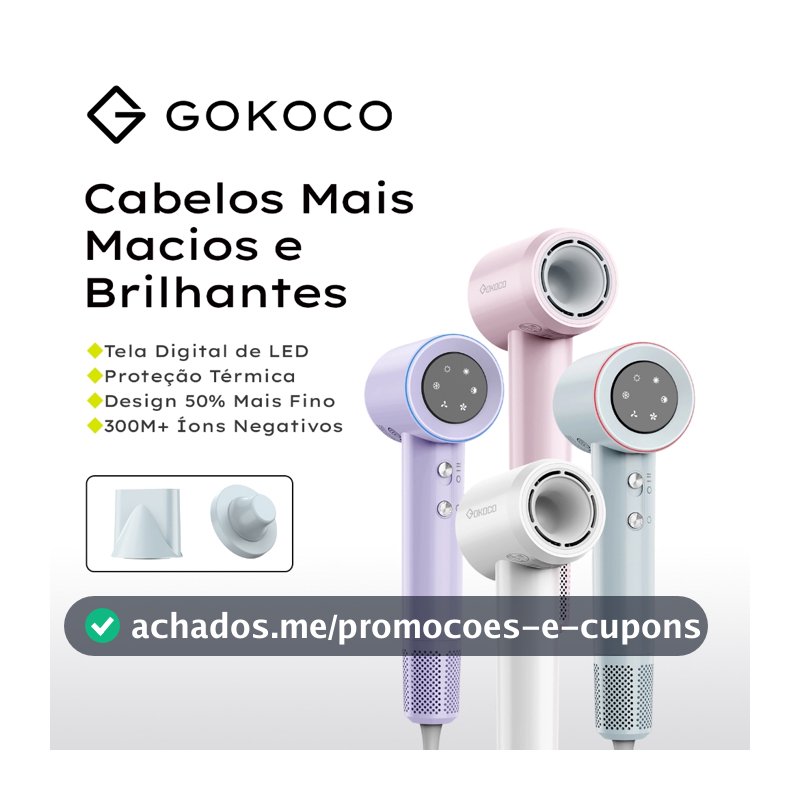 GOKOCO Secador de Cabelo GD029 Alta Velocidade Secador íons negativos Profissional 1500W de 2 Minutos Secagem Rápida