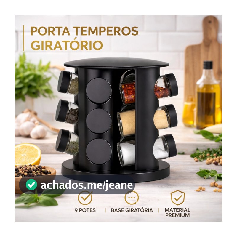 Porta Temperos Giratório 9/6 Potes Vidro Tampa Dosadora
