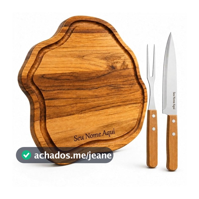 kit churrasco personalizado tábua premium faca e garfo inox