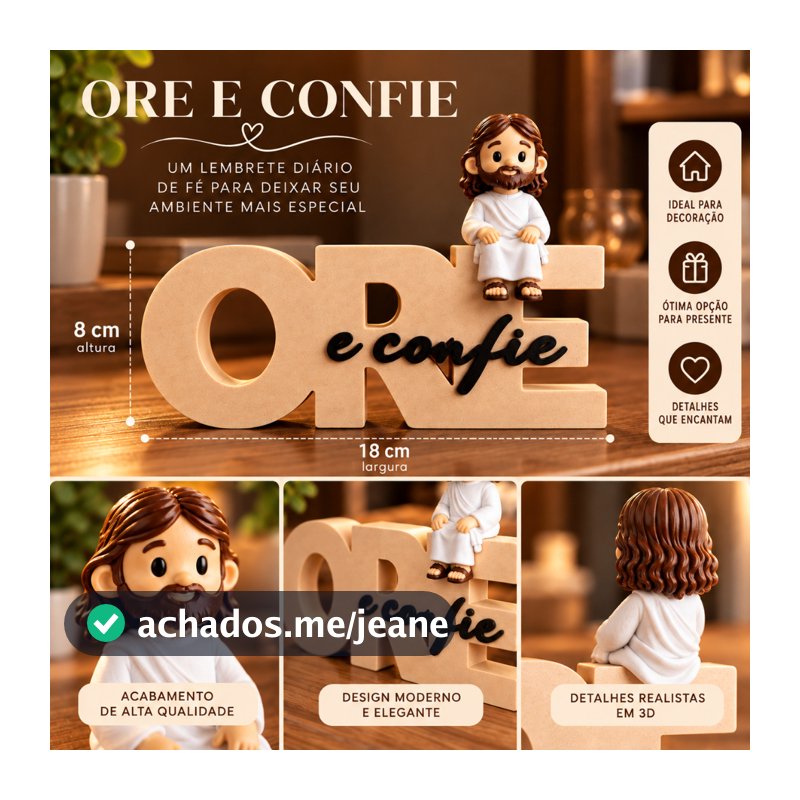 Decoração Ore e Confie mais Jesus sentado, ideal para sala, quarto escritorio