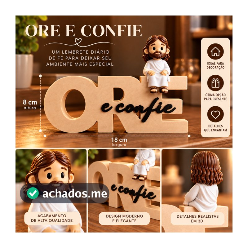 Decoração Ore e Confie mais Jesus sentado, ideal para sala, quarto escritorio