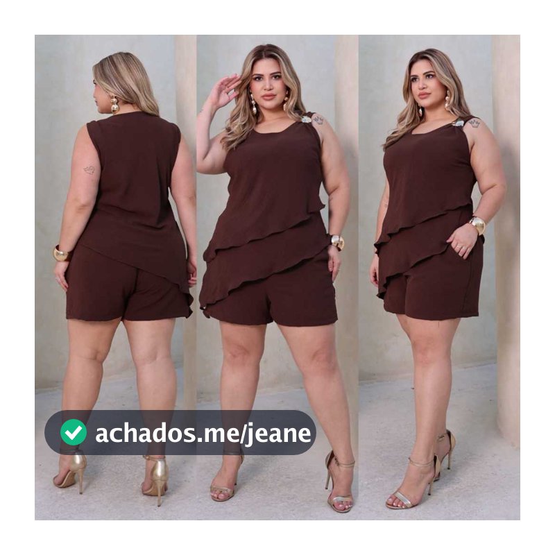Conjunto Assimétrica + Short Em Tecido  duna com Fivela Dourado E fenda Lateral Elegante